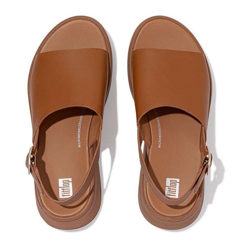 Light Brown Women's FitFlop F-Mode Leather Flatform Back-Strap Sandals | 514HFMUQP