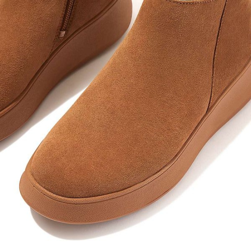 Light Brown Women's FitFlop F-Mode Suede Flatform Zip Ankle Boots | 957YTBXQW