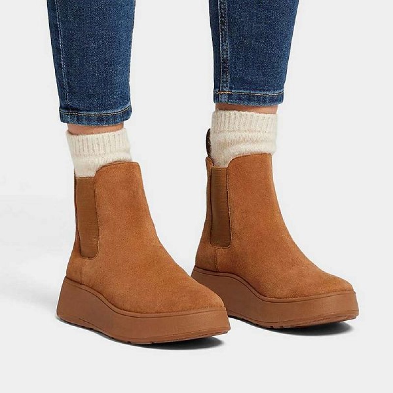 Light Brown Women's FitFlop F-Mode Suede Flatform Chelsea Boots | 237WKLJCZ