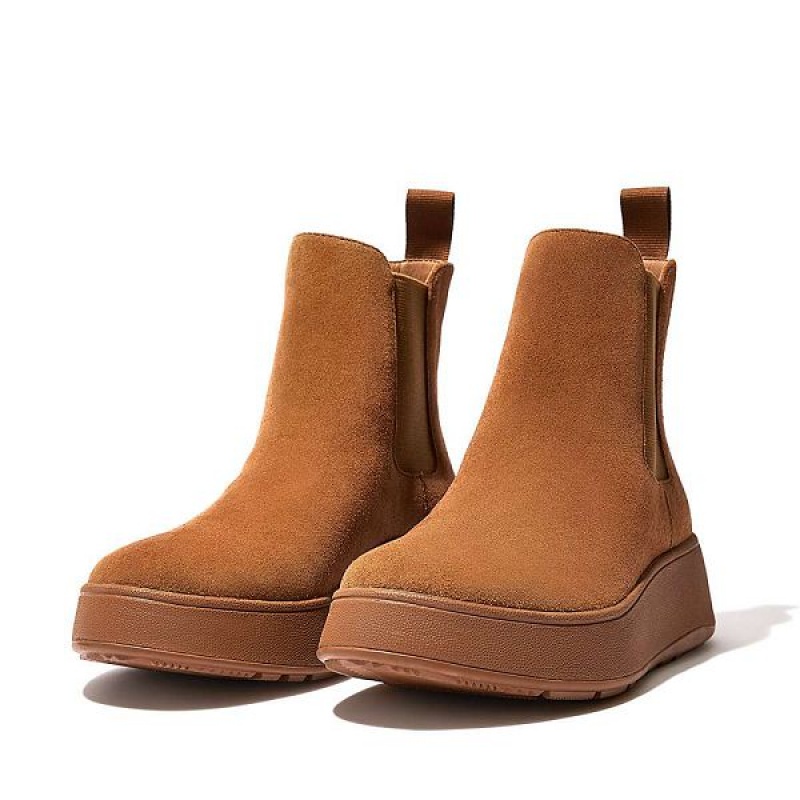 Light Brown Women's FitFlop F-Mode Suede Flatform Chelsea Boots | 237WKLJCZ