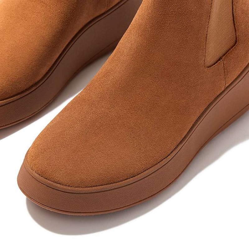 Light Brown Women's FitFlop F-Mode Suede Flatform Chelsea Boots | 237WKLJCZ