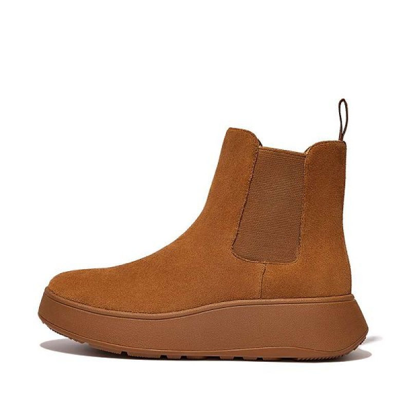 Light Brown Women\'s FitFlop F-Mode Suede Flatform Chelsea Boots | 237WKLJCZ