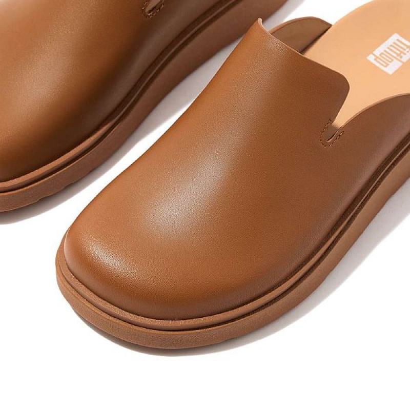 Light Brown Women's FitFlop Gen-Ff Leather Mules | 592FNWMVT