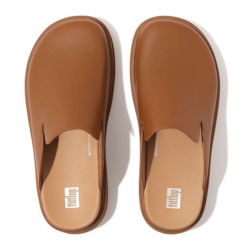 Light Brown Women's FitFlop Gen-Ff Leather Mules | 592FNWMVT