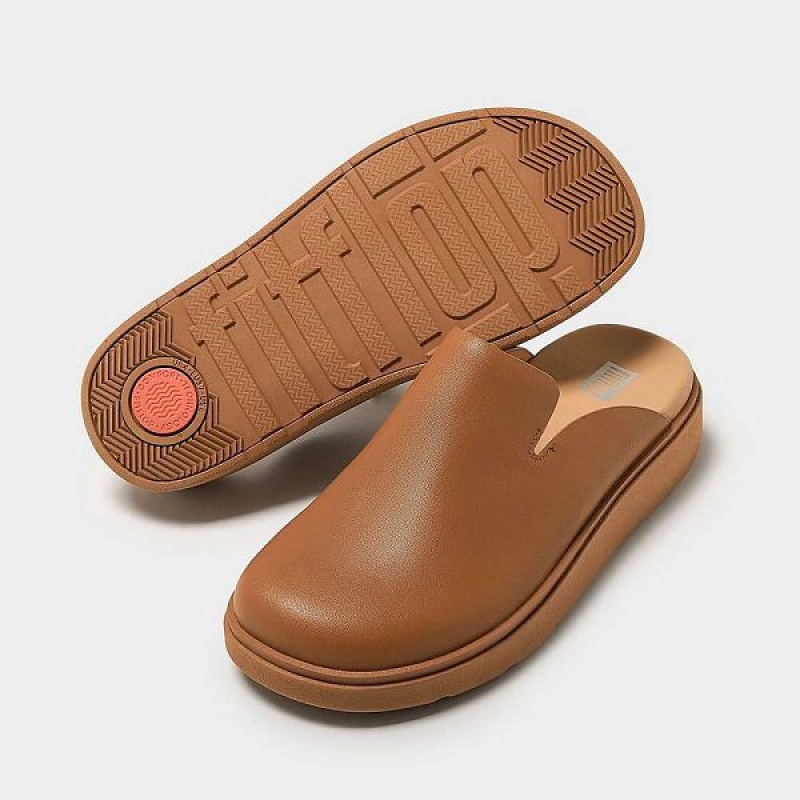 Light Brown Women's FitFlop Gen-Ff Leather Mules | 592FNWMVT