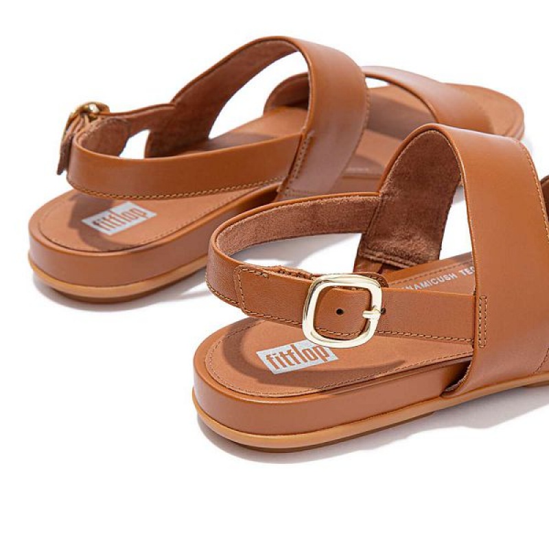 Light Brown Women's FitFlop Gracie Leather Back-Strap Sandals | 253RBSEKJ