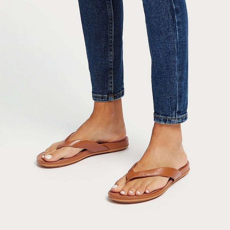 Light Brown Women's FitFlop Gracie Leather Flip Flops | 960AYFORG