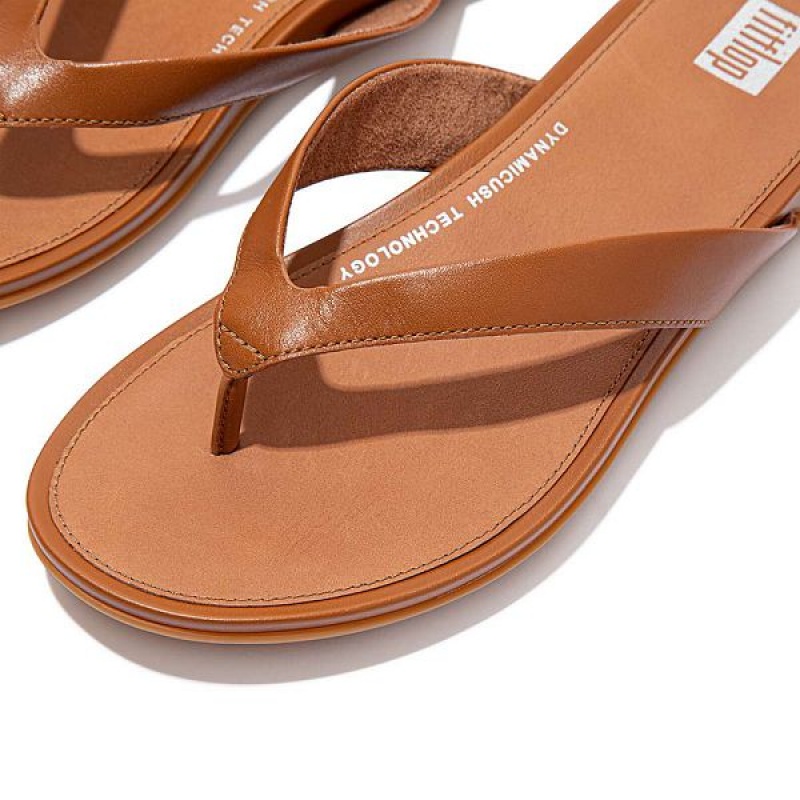 Light Brown Women's FitFlop Gracie Leather Flip Flops | 960AYFORG