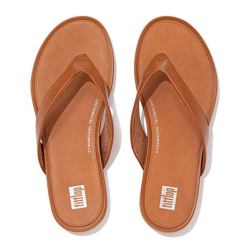 Light Brown Women's FitFlop Gracie Leather Flip Flops | 960AYFORG