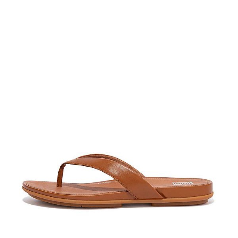 Light Brown Women\'s FitFlop Gracie Leather Flip Flops | 960AYFORG