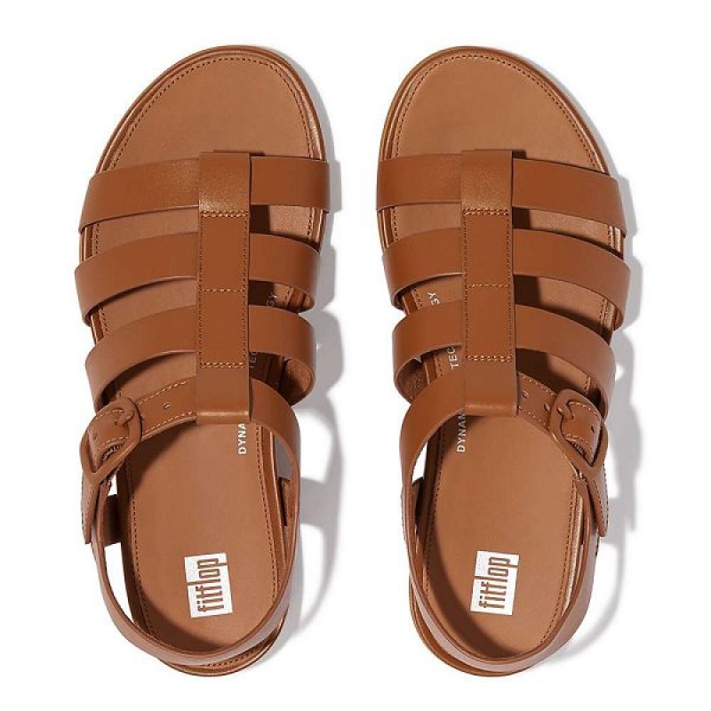 Light Brown Women's FitFlop Gracie Matt Buckle Leather Fisherman Sandals | 516DZLGYP