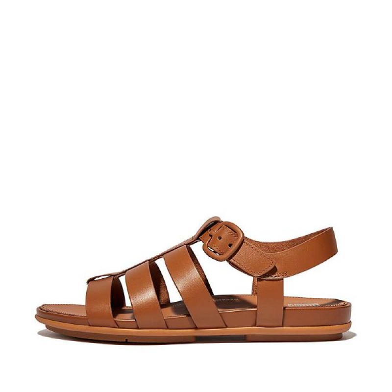 Light Brown Women\'s FitFlop Gracie Matt Buckle Leather Fisherman Sandals | 516DZLGYP