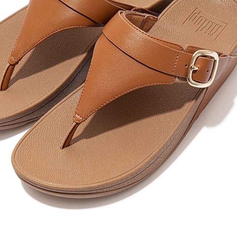 Light Brown Women's FitFlop Lulu Adjustable Leather Toe-Post Sandals | 573CMFPND