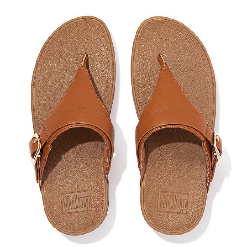 Light Brown Women's FitFlop Lulu Adjustable Leather Toe-Post Sandals | 573CMFPND