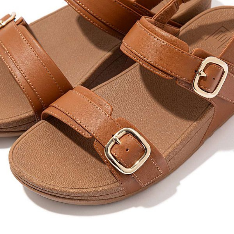 Light Brown Women's FitFlop Lulu Adjustable Leather Sandals | 072SYDTFI