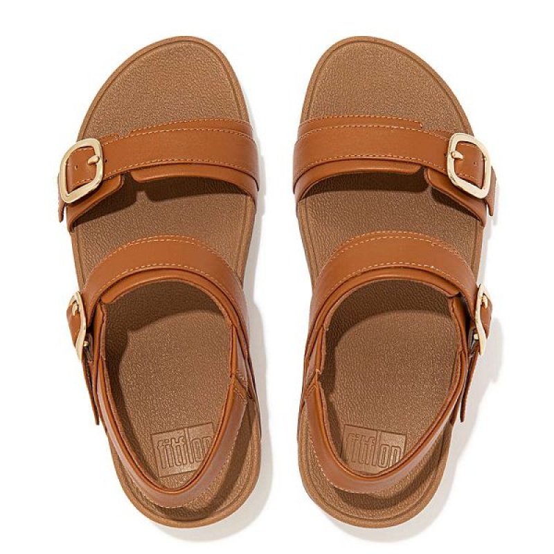 Light Brown Women's FitFlop Lulu Adjustable Leather Sandals | 072SYDTFI