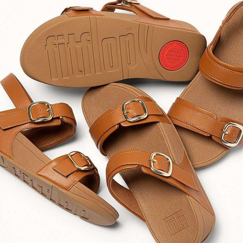 Light Brown Women's FitFlop Lulu Adjustable Leather Sandals | 072SYDTFI