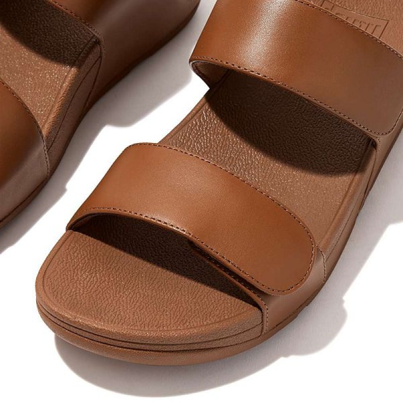 Light Brown Women's FitFlop Lulu Adjustable Leather Sandals | 189CFZXUD