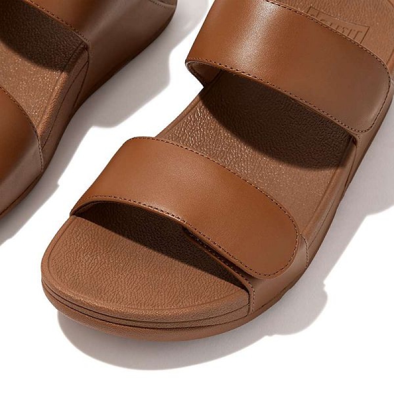 Light Brown Women's FitFlop Lulu Adjustable Leather Slides | 276XOKRSI