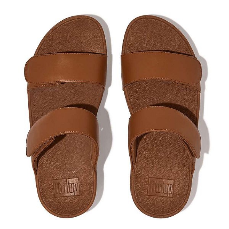 Light Brown Women's FitFlop Lulu Adjustable Leather Slides | 276XOKRSI