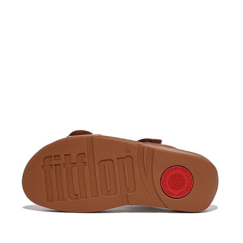 Light Brown Women's FitFlop Lulu Adjustable Leather Slides | 276XOKRSI