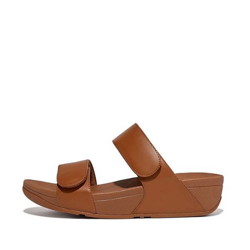 Light Brown Women\'s FitFlop Lulu Adjustable Leather Slides | 276XOKRSI