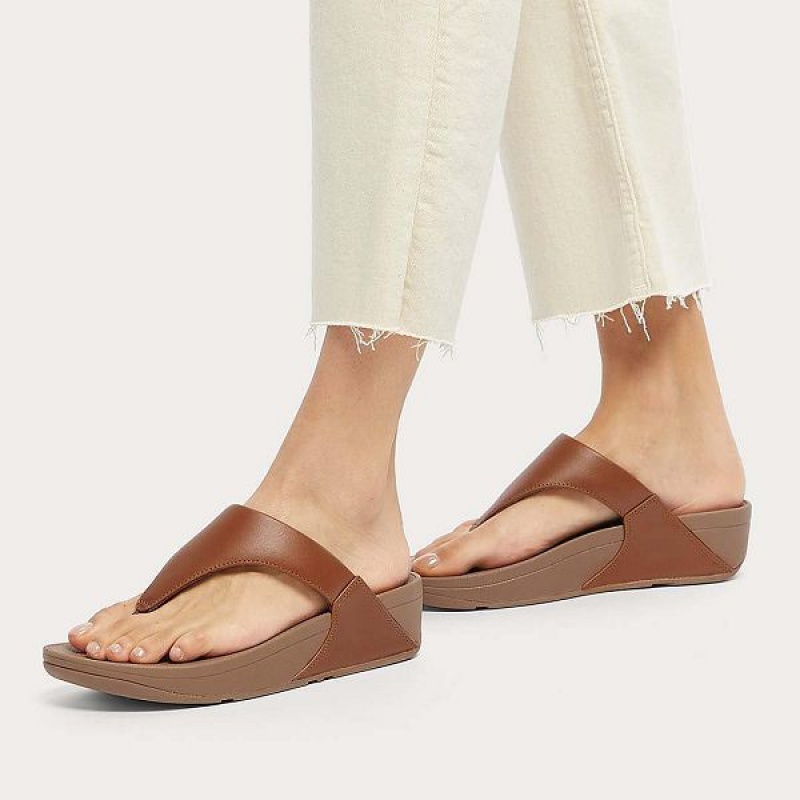 Light Brown Women's FitFlop Lulu Leather Toe-Post Sandals | 150MZDLQW