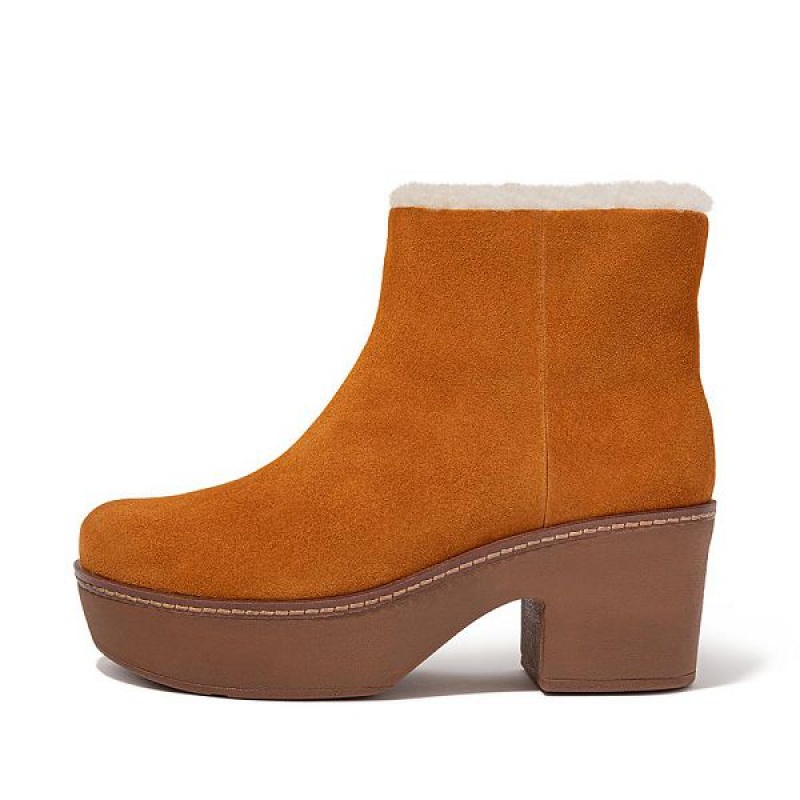 Light Brown Women\'s FitFlop Pilar Shearling Lined Suede Ankle Boots | 320HGZWLS