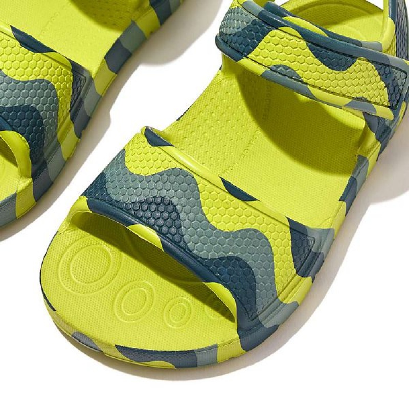 Light Green Kids' FitFlop Iqushion Toddler Wave Print Ergonomic Back-Strap Sandals | 902ORWGUS