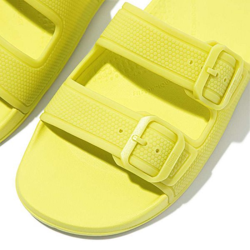 Light Green Women's FitFlop Iqushion Glow In The Dark Two Bar Buckle Slides | 308WOUFHI