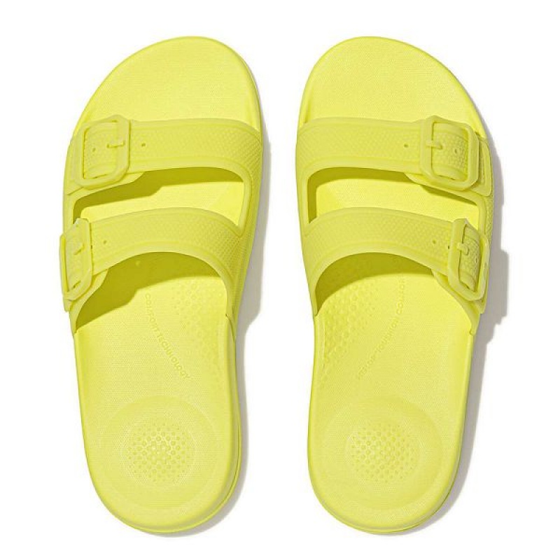 Light Green Women's FitFlop Iqushion Glow In The Dark Two Bar Buckle Slides | 308WOUFHI