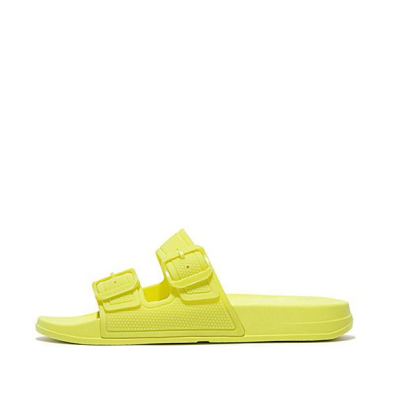 Light Green Women\'s FitFlop Iqushion Glow In The Dark Two Bar Buckle Slides | 308WOUFHI