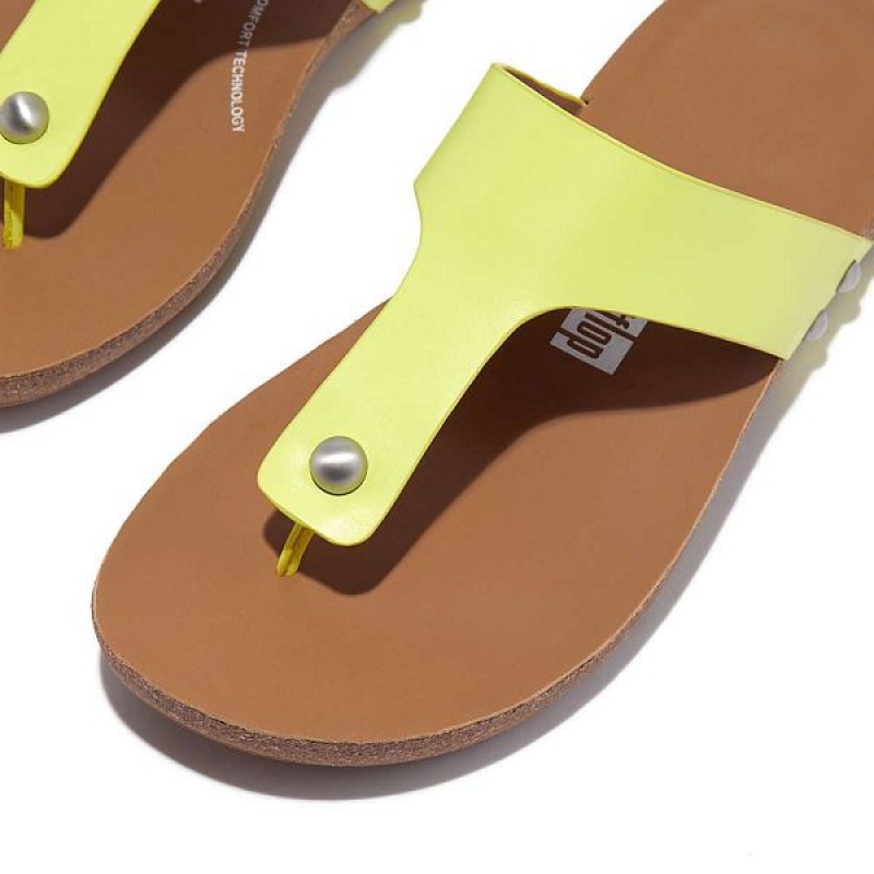 Light Green Women's FitFlop Iqushion Leather Toe-Post Sandals | 439MJBLQR