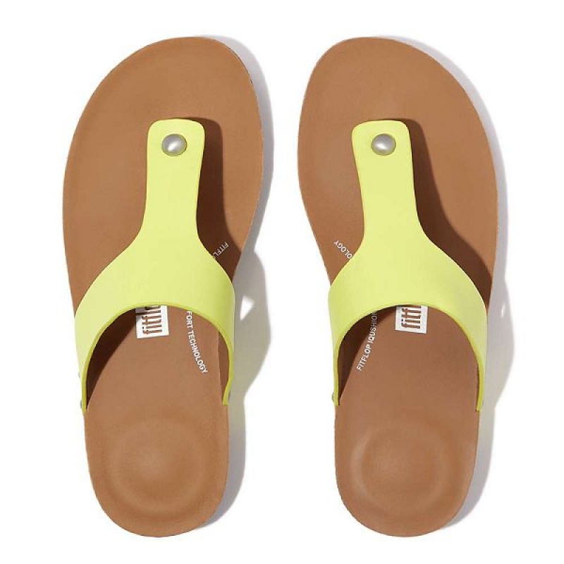 Light Green Women's FitFlop Iqushion Leather Toe-Post Sandals | 439MJBLQR