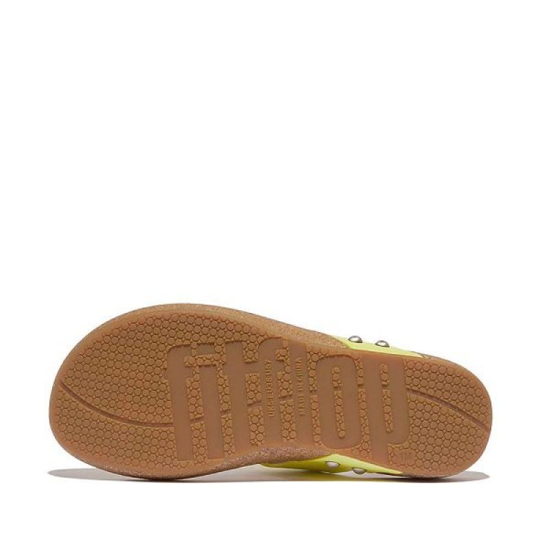 Light Green Women's FitFlop Iqushion Leather Toe-Post Sandals | 439MJBLQR