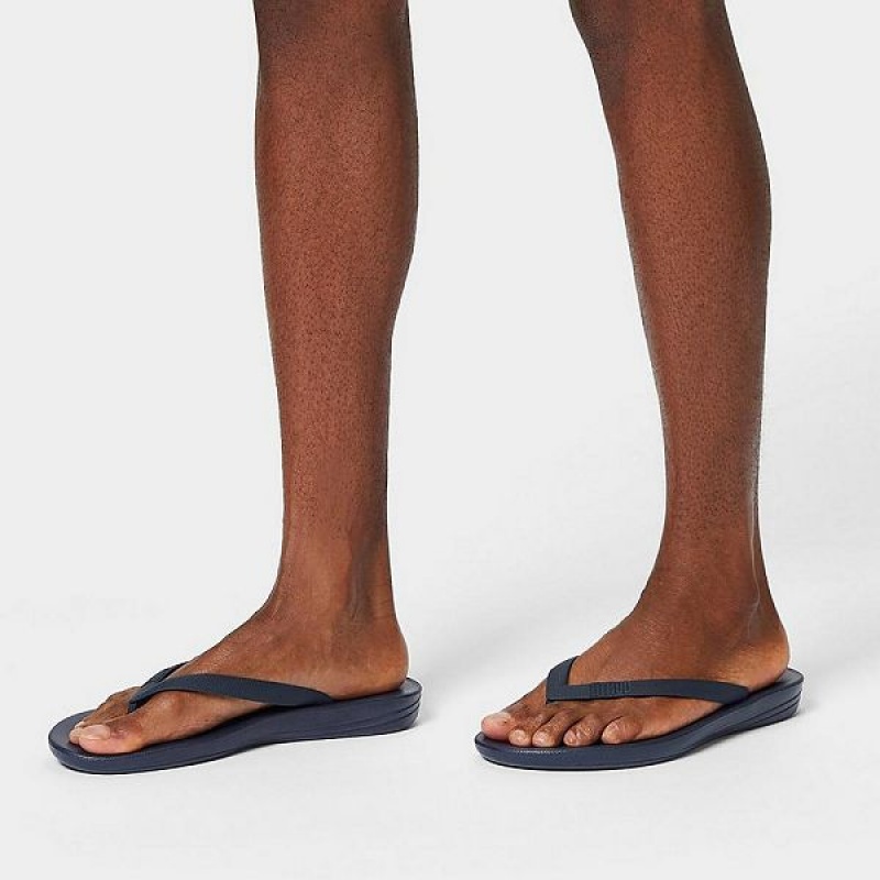 Navy Men's FitFlop Iqushion Ergonomic Flip Flops | 185FWQBDP