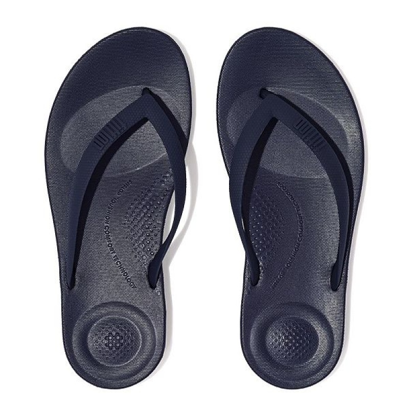 Navy Men's FitFlop Iqushion Ergonomic Flip Flops | 185FWQBDP