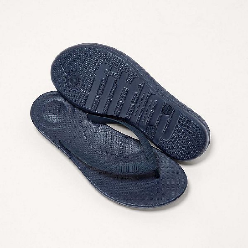 Navy Men's FitFlop Iqushion Ergonomic Flip Flops | 185FWQBDP