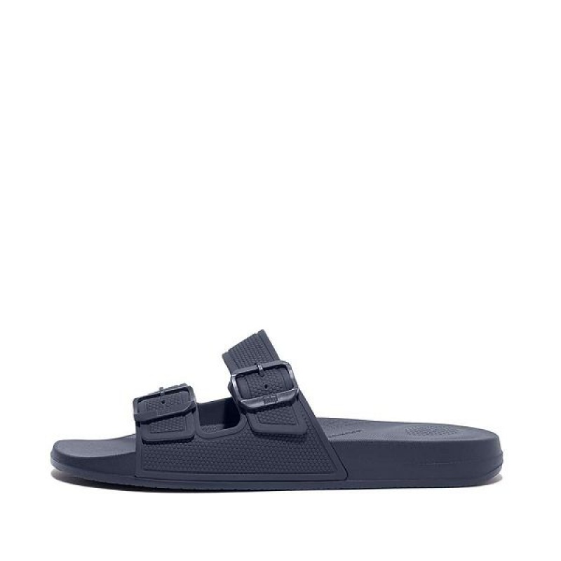 Navy Men\'s FitFlop Iqushion Iqushion Two Bar Buckle Slides | 849YIKRQO