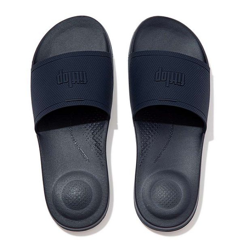 Navy Men's FitFlop Iqushion Pool Slides | 291XSTRWL