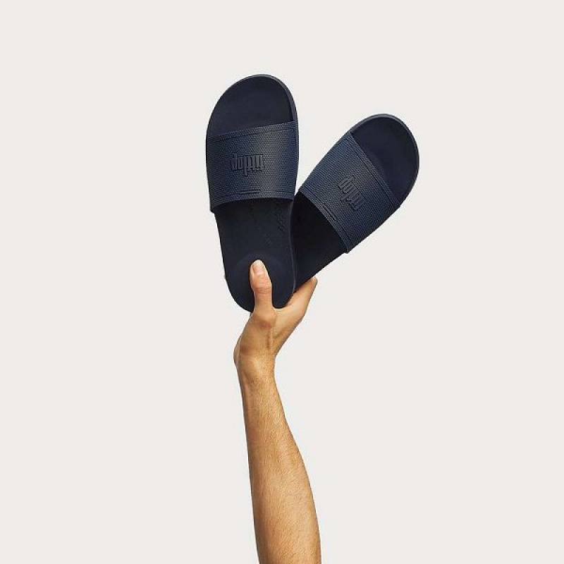 Navy Men's FitFlop Iqushion Pool Slides | 291XSTRWL