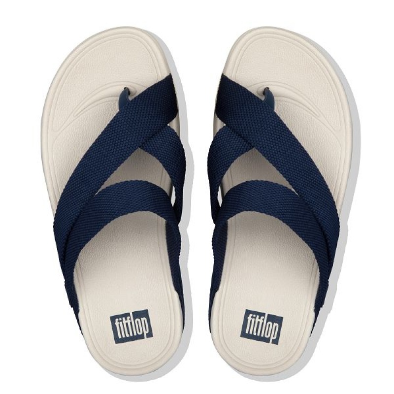 Navy Men's FitFlop Sling Weave Toe-Post Sandals | 593HLQFCI