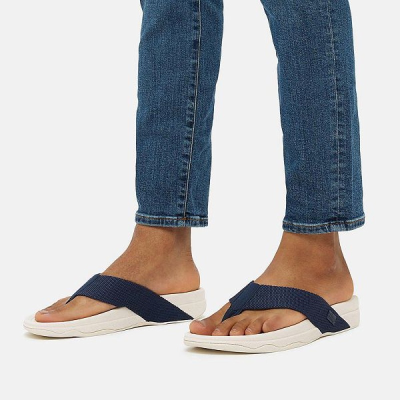 Navy Men's FitFlop Surfer Toe-Post Sandals | 907XQUEKF