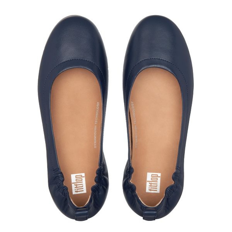 Navy Women's FitFlop Allegro Soft Leather Ballet Flats | 975WAHPJI