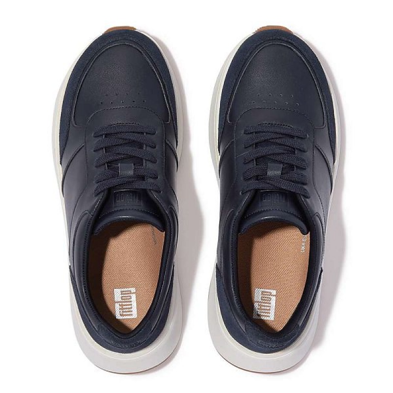 Navy Women's FitFlop F-Mode Leather Suede Flatform Sneakers | 369QAMXRT