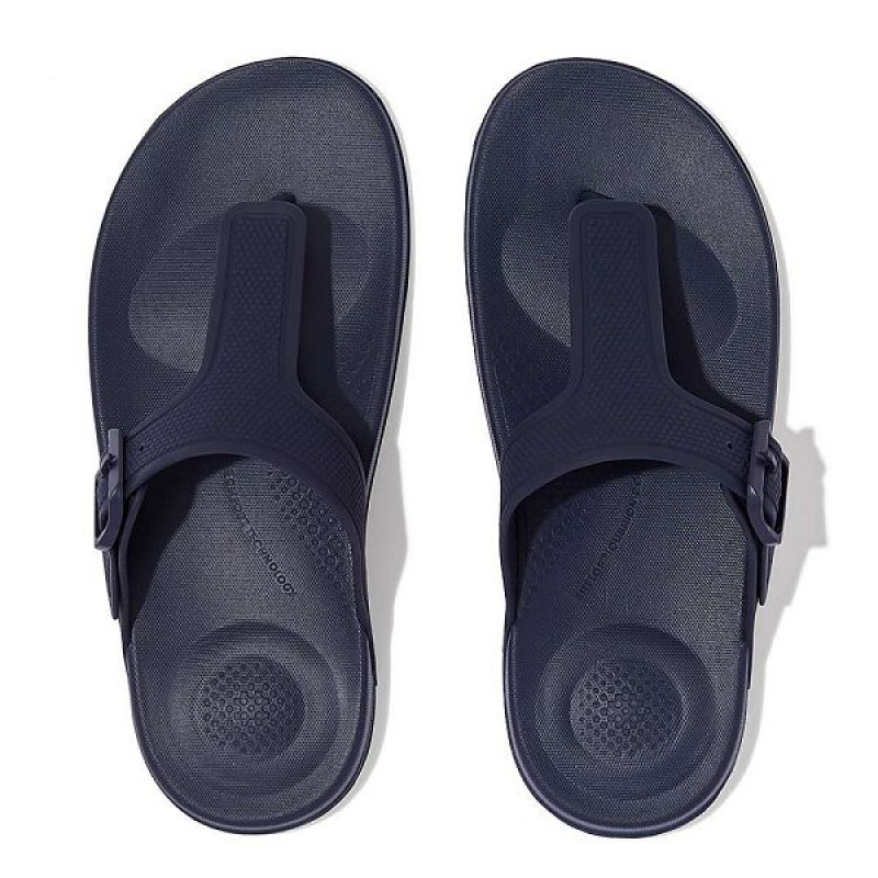 Navy Women's FitFlop Iqushion Adjustable Buckle Flip Flops | 312NUZQFD