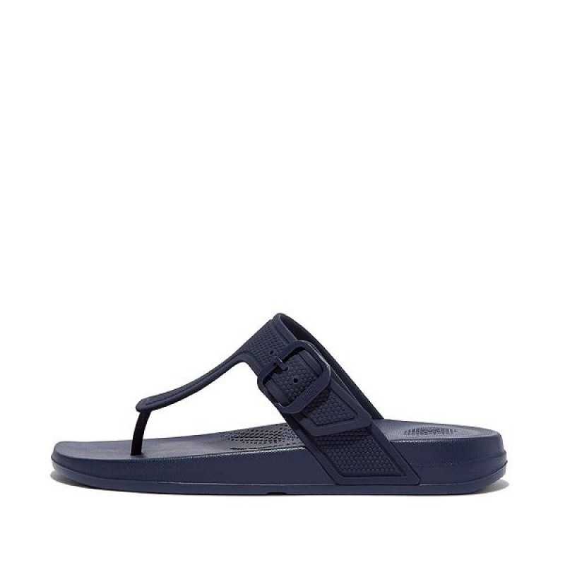 Navy Women\'s FitFlop Iqushion Adjustable Buckle Flip Flops | 312NUZQFD