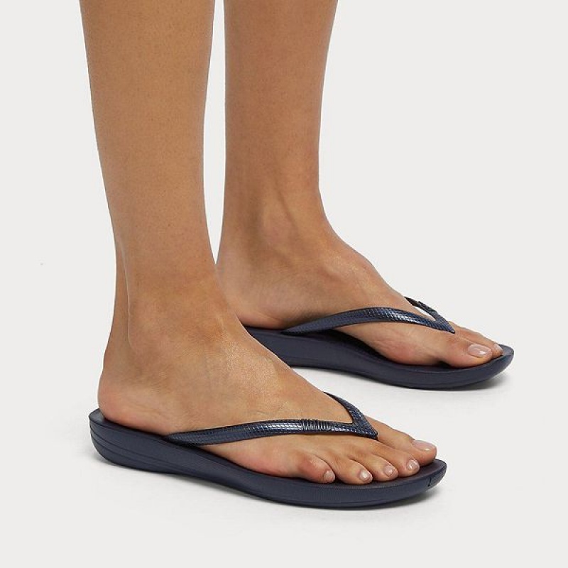 Navy Women's FitFlop Iqushion Ergonomic Flip Flops | 650MPSDEL