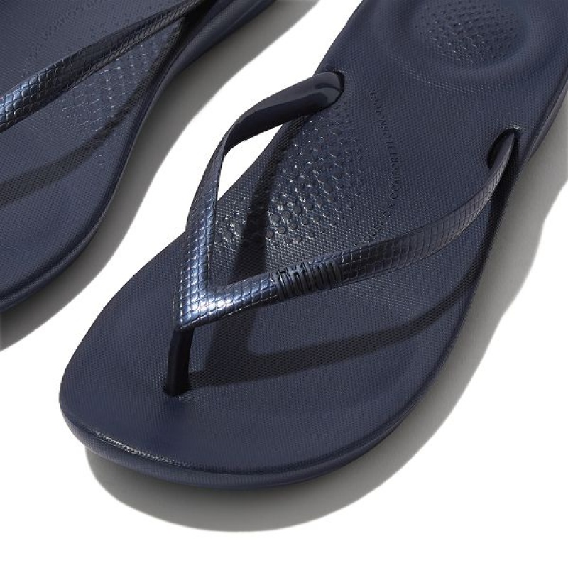 Navy Women's FitFlop Iqushion Ergonomic Flip Flops | 650MPSDEL