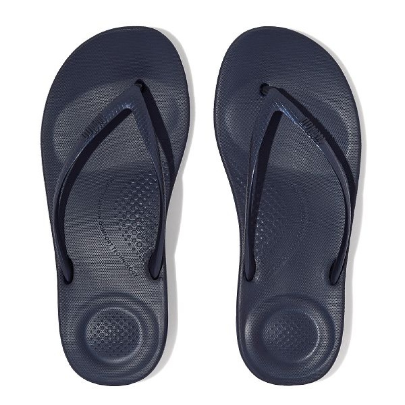 Navy Women's FitFlop Iqushion Ergonomic Flip Flops | 650MPSDEL